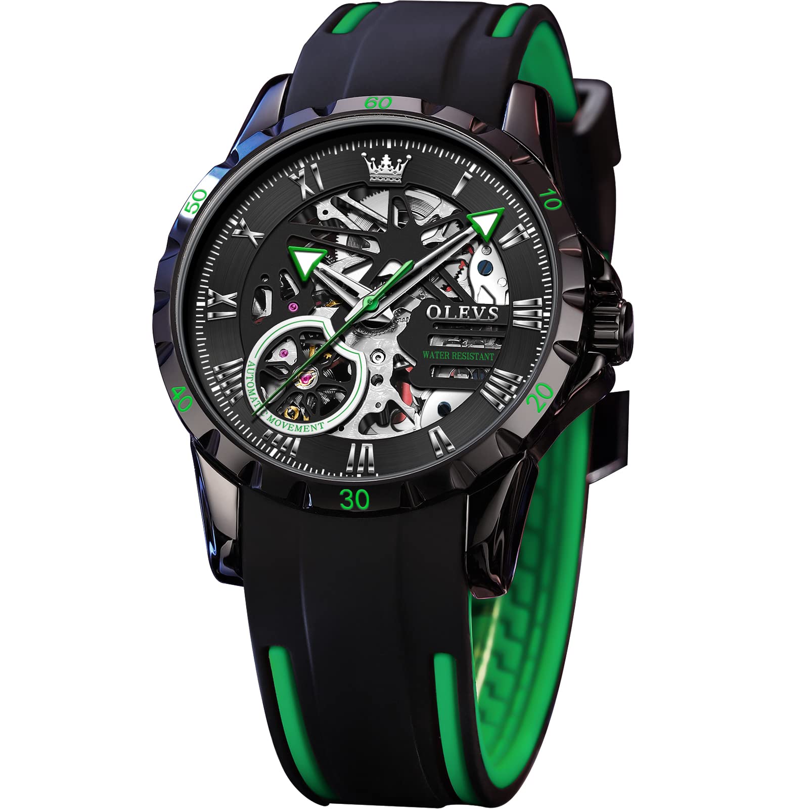 OLEVS Men's Automatic Skeleton Watch - Self-Winding Mechanical Wristwatch with Silicone Band, Waterproof Sport Watch for Men | Perfect for Business, Casual & Outdoor Activities