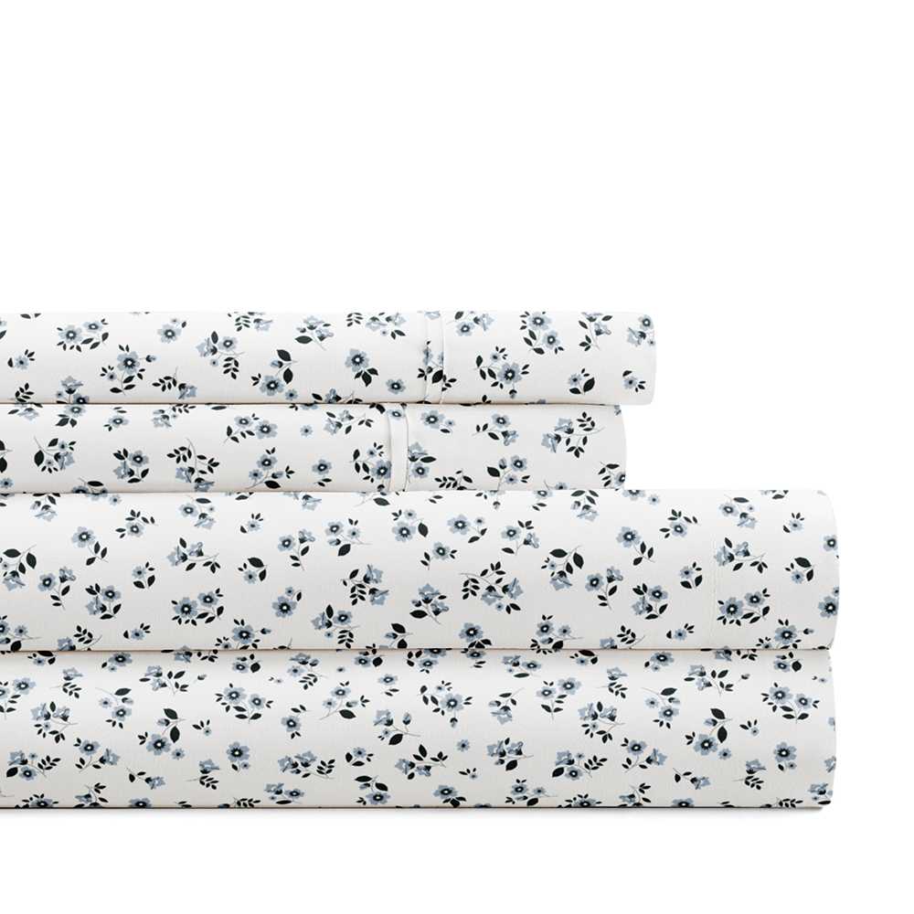 Ditsy Floral 4-Piece Cotton Sheet Set - Soft & Breathable Bedding for Queen Size Bed | Perfect for Home, Guest Room & Dorm Decor | Free Shipping