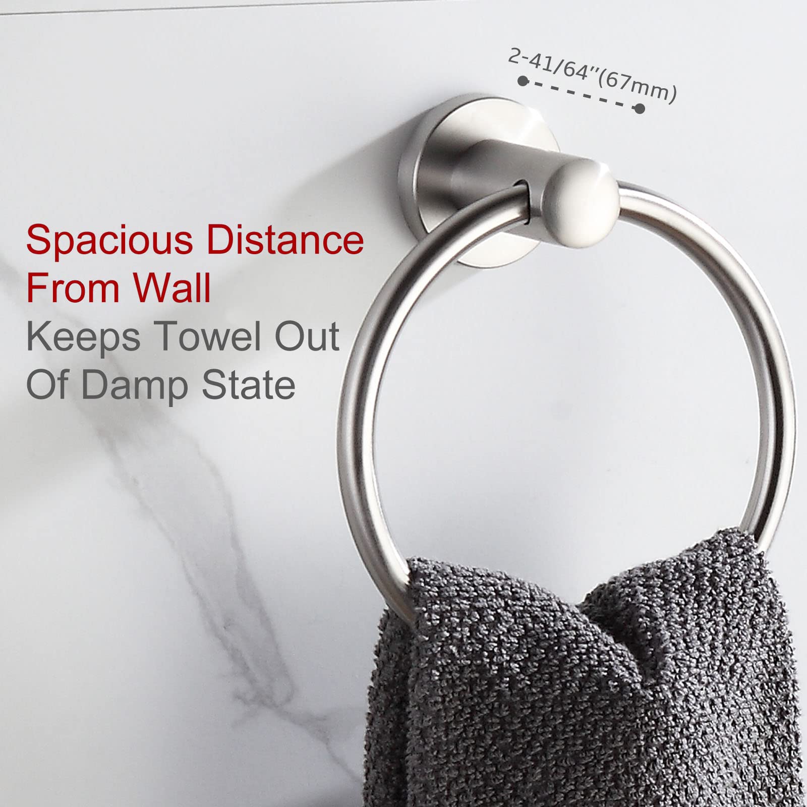 Brushed Nickel Towel Ring Set of 2 - Modern Stainless Steel Bathroom Hand Towel Holder - Perfect for Powder Rooms, Guest Bathrooms & Spa-Style Decor