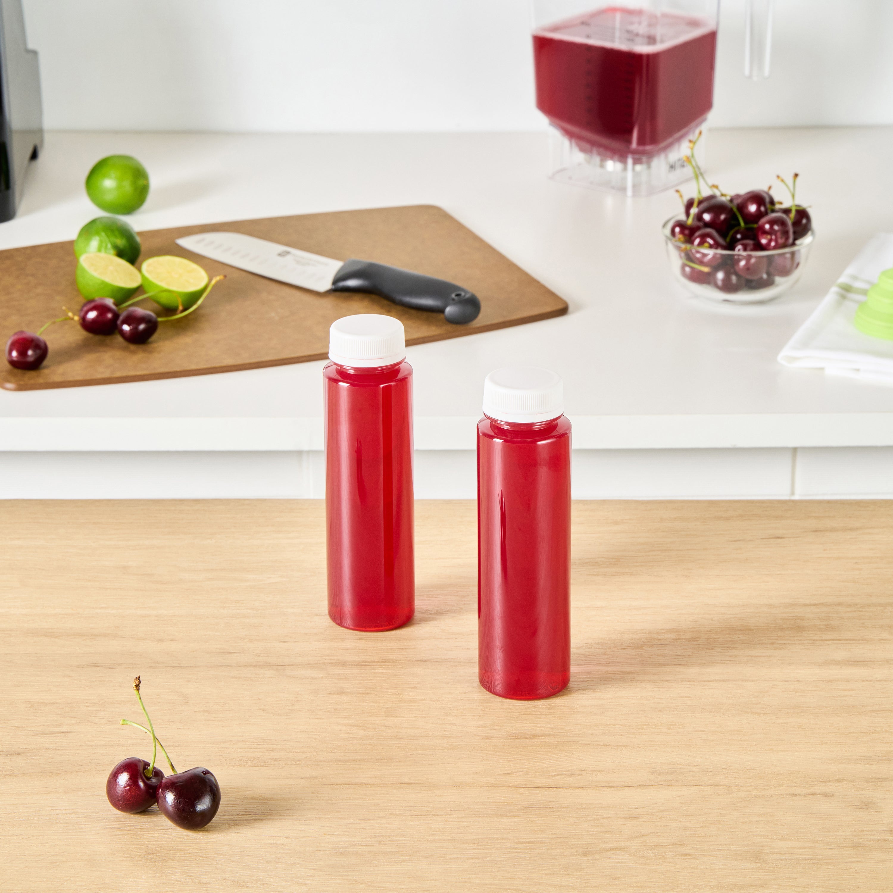 8 oz Round Clear Plastic Cold Pressed Juice Bottles with Safety Cap - 2