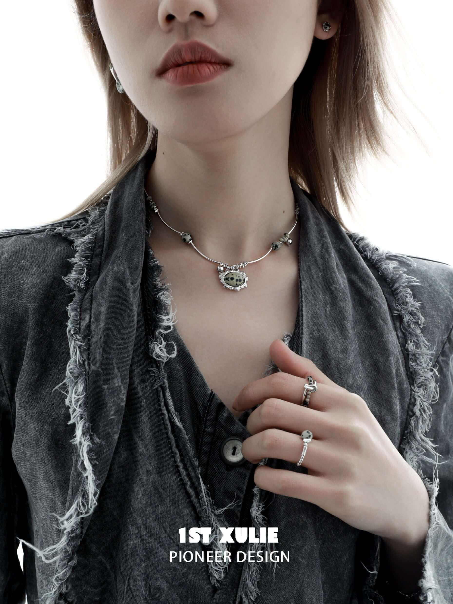 Stone Age S925 Sterling Silver Spotted Stone Pendant Necklace for Women - Elegant Jewelry Gift for Birthday, Anniversary & Special Occasions