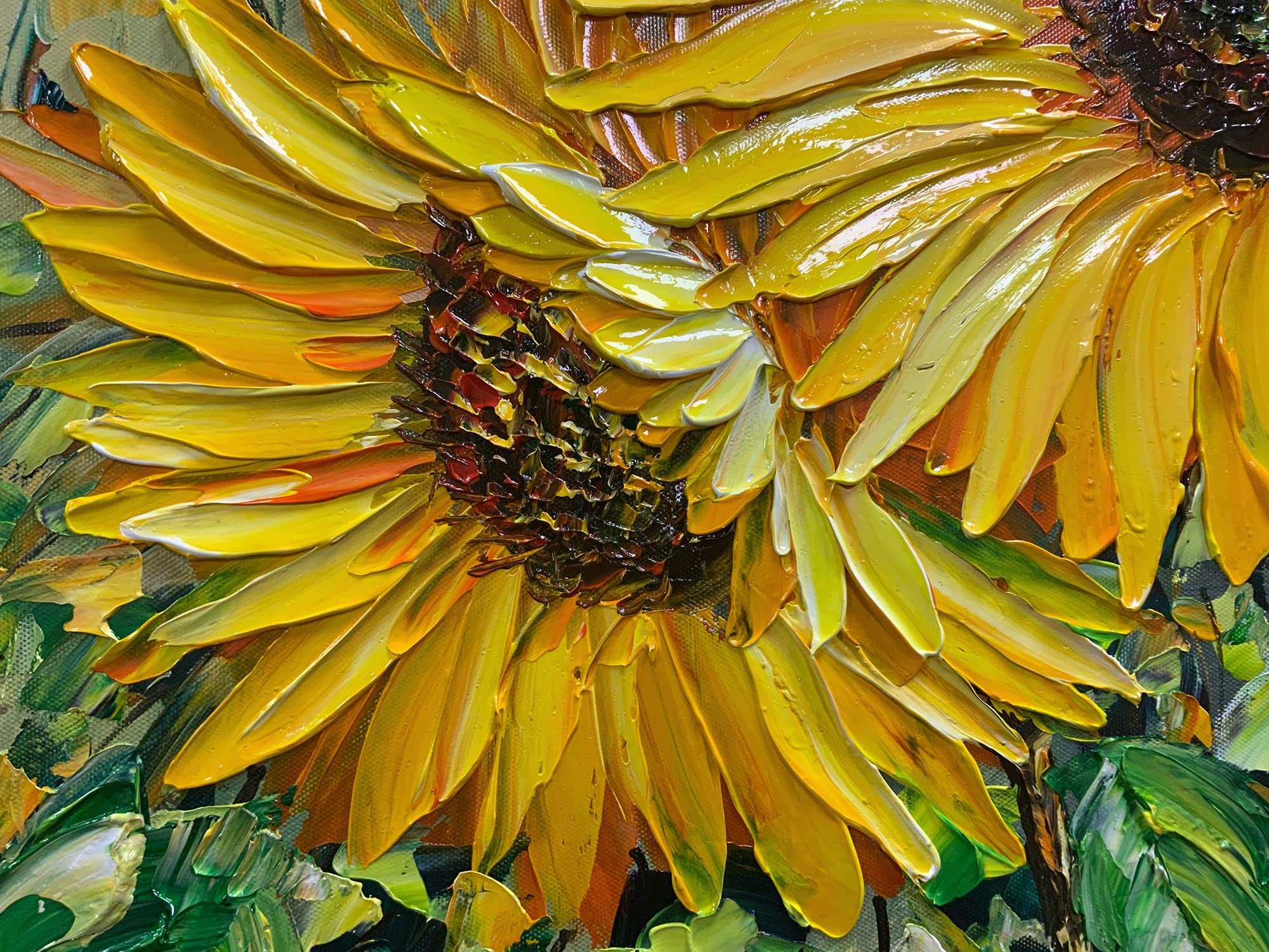 AZAVY ART 24x48 Inch Hand Painted Sunflower Oil Painting - Textured Abstract Floral Canvas Wall Art, Stretched & Framed Ready to Hang - Perfect for Living Room, Bedroom, or Office Decor