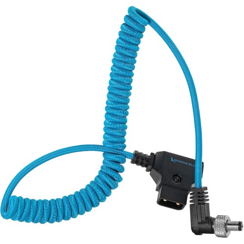 Kondor Blue Coiled D-Tap to Locking DC 2.5mm Right Angle Power Cable (16in to 50in) - Perfect for Camera Rigs, LED Lights & Portable Power Solutions
