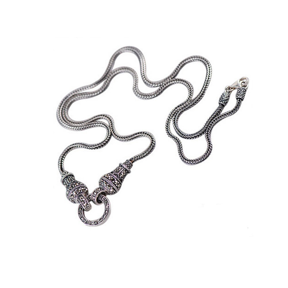 925 Sterling Silver Wheat Chain Necklace - Vintage Thai Marcasite Jewelry for Women - Perfect for Weddings, Parties & Everyday Elegance
