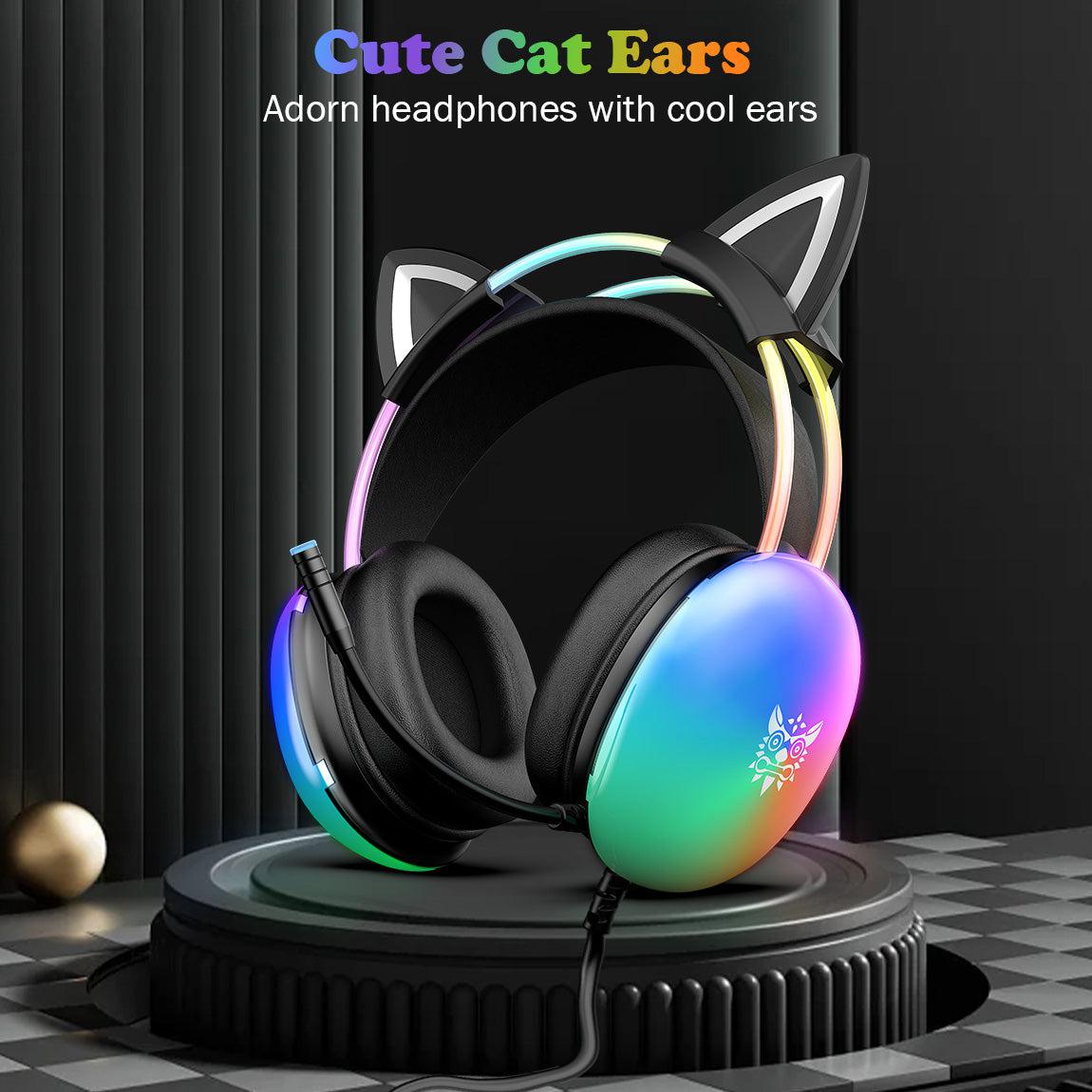 ONIKUMA X25 RGB Cat Ear Gaming Headset with Microphone - Wireless Over-Ear Headphones for PC, PS4, PS5, Switch - Cute LED Light Gaming Headphones for Girls, Streaming, Live Broadcasting