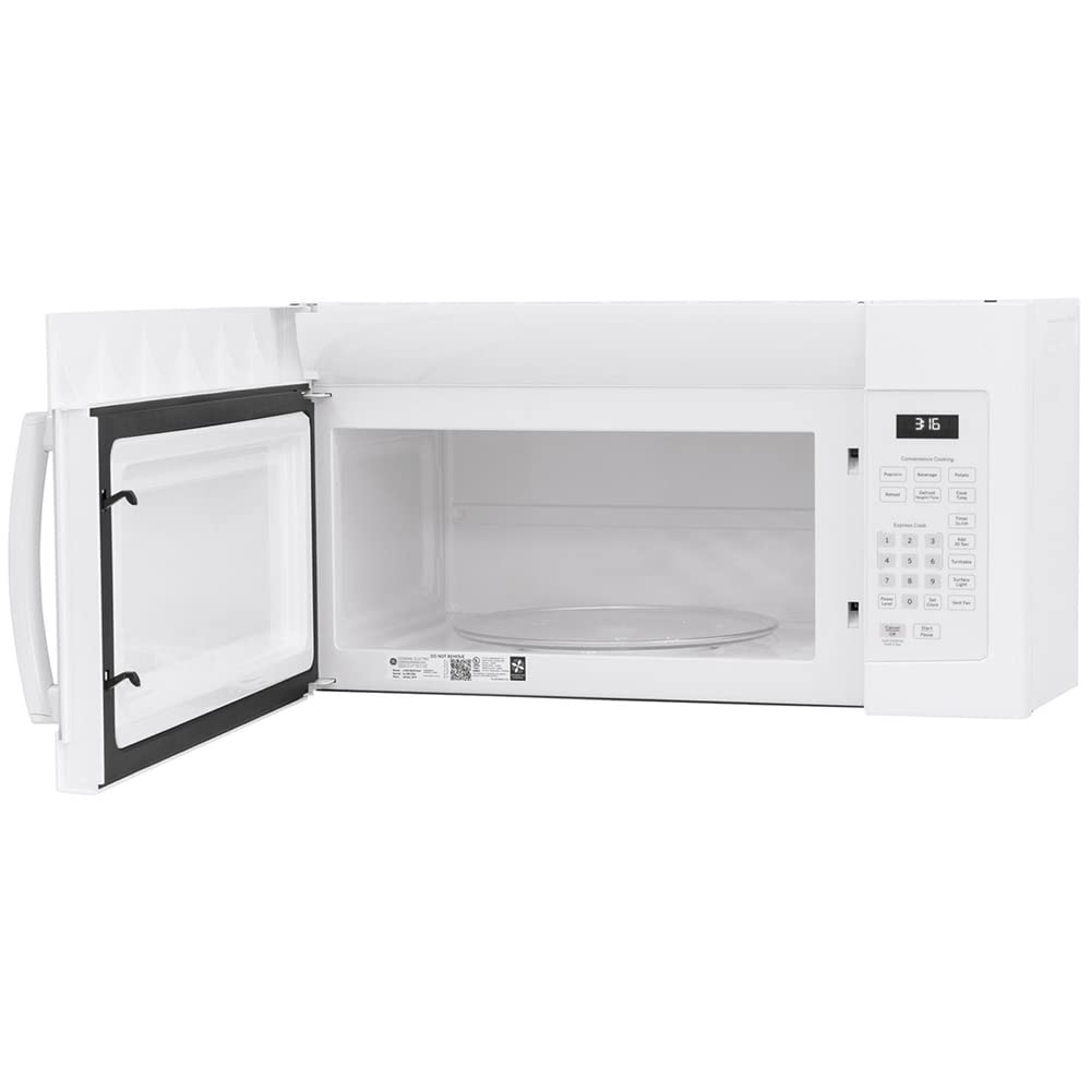 GE JVM3160DFWW 1.6 Cu. Ft. Over-the-Range Microwave Oven in White - Includes Heat Resistant Oven Mitts & 3-Year Protection Plan - Perfect for Kitchen Remodeling & Small Space Cooking