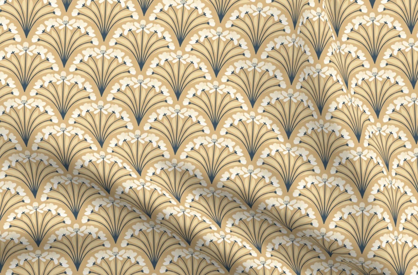 Blossom Scallop Floral Tree Branch Art Deco Printed Minky Fabric by The Yard - Premium Soft Fabric for Sewing Baby Blankets, Quilt Backing & Plush Toys - Perfect for Nursery Decor, DIY Crafts & Home Decor Projects