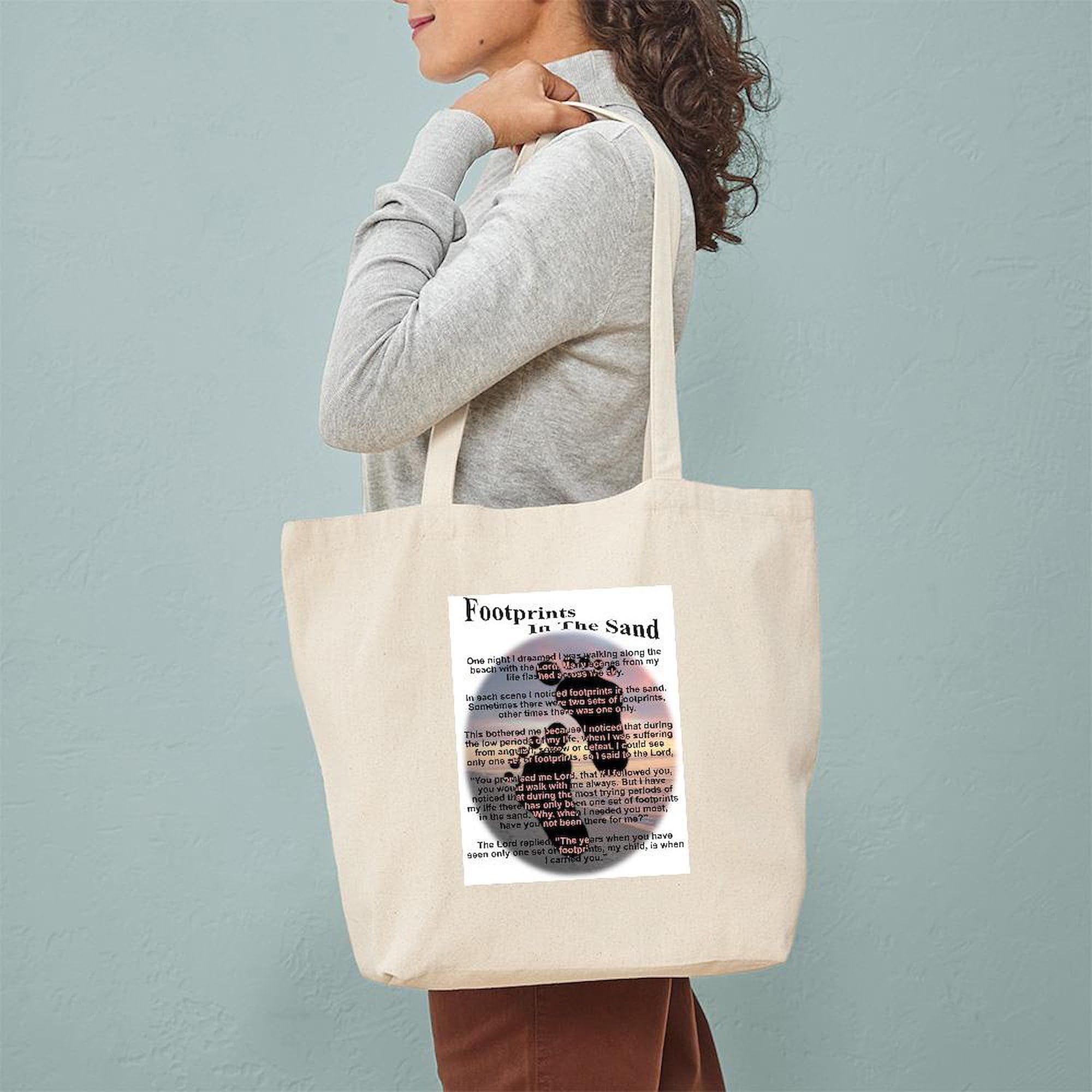Footprints in The Sand Canvas Tote Bag - Eco-Friendly Reusable Shopping Bag for Beach, Grocery & Daily Use | Natural Cotton Carry All Tote