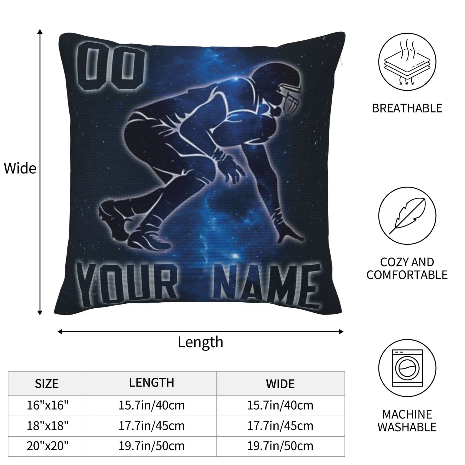 Custom Personalized Throw Pillow Covers 2-Pack - Add Name & Number - 18x18 & 16x16 Inch Football Themed Decorative Pillow Cases - Perfect for Sports Gifts, Home Decor, and Fan Merchandise