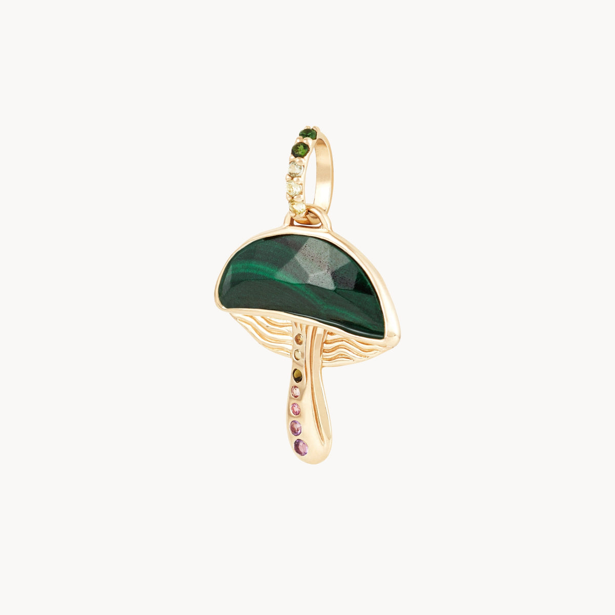 10K Yellow Gold Malachite Mushroom Charm Pendant - Forest Seeker Jewelry for Nature Lovers & Outdoor Enthusiasts