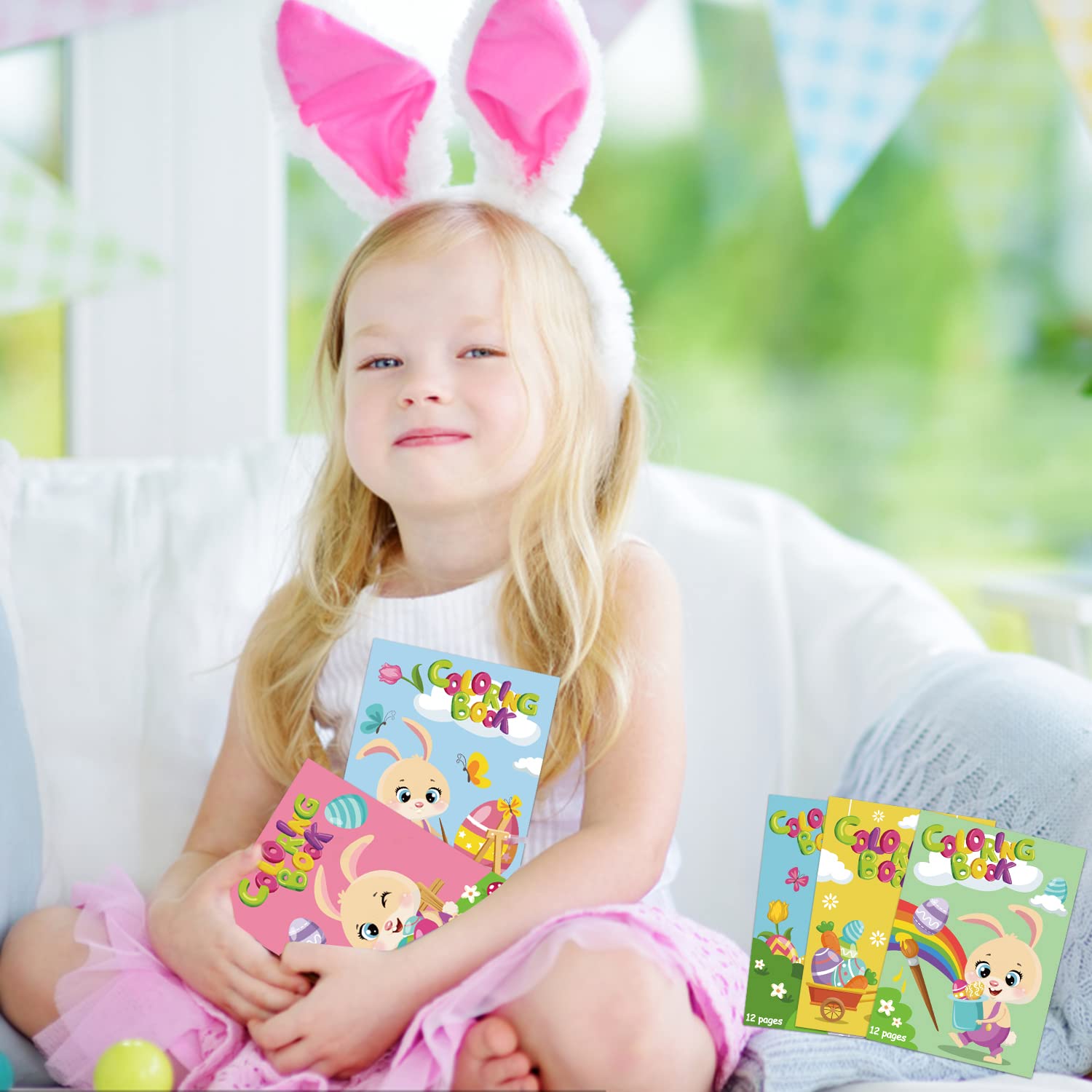 Easter Coloring Books 12 Pack - Rabbit & Egg Designs for Kids Party Favors