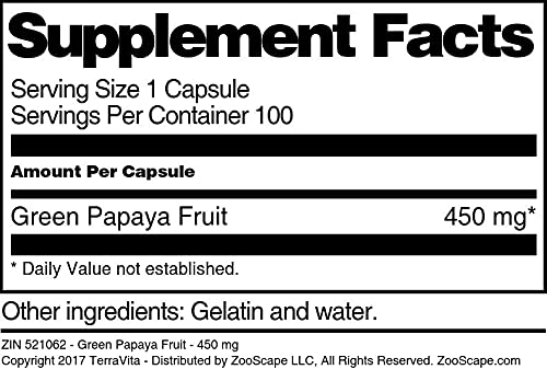 Organic Green Papaya Extract 450mg - 100 Capsules (3 Pack) - Digestive Support & Immune Booster - Perfect for Gut Health, Detox, and Wellness Routines