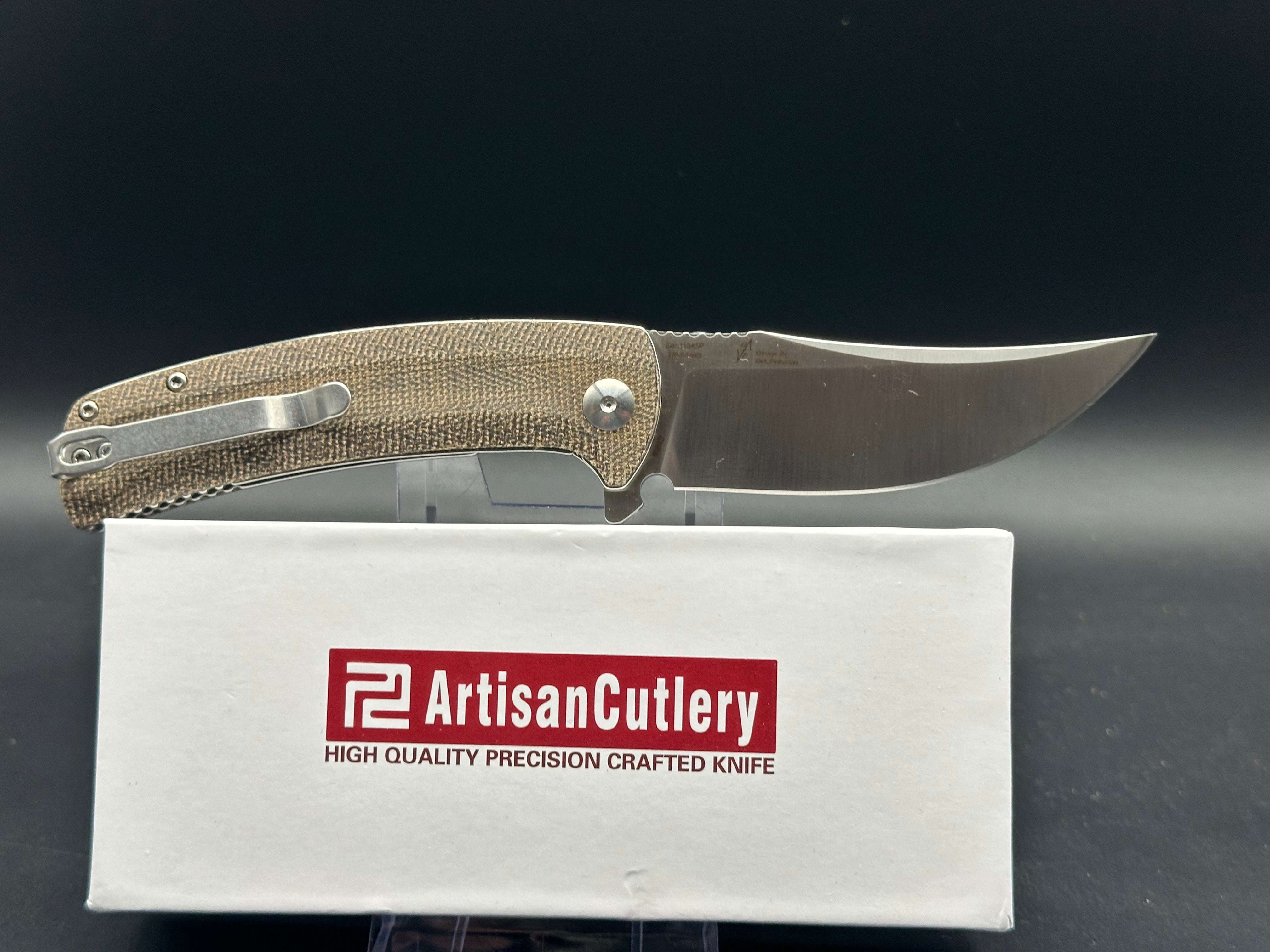 Artisan Cutlery Arroyo Liner Lock Folding Knife - OD Green Micarta Handle, EDC Pocket Knife for Outdoor Camping, Hiking & Everyday Carry