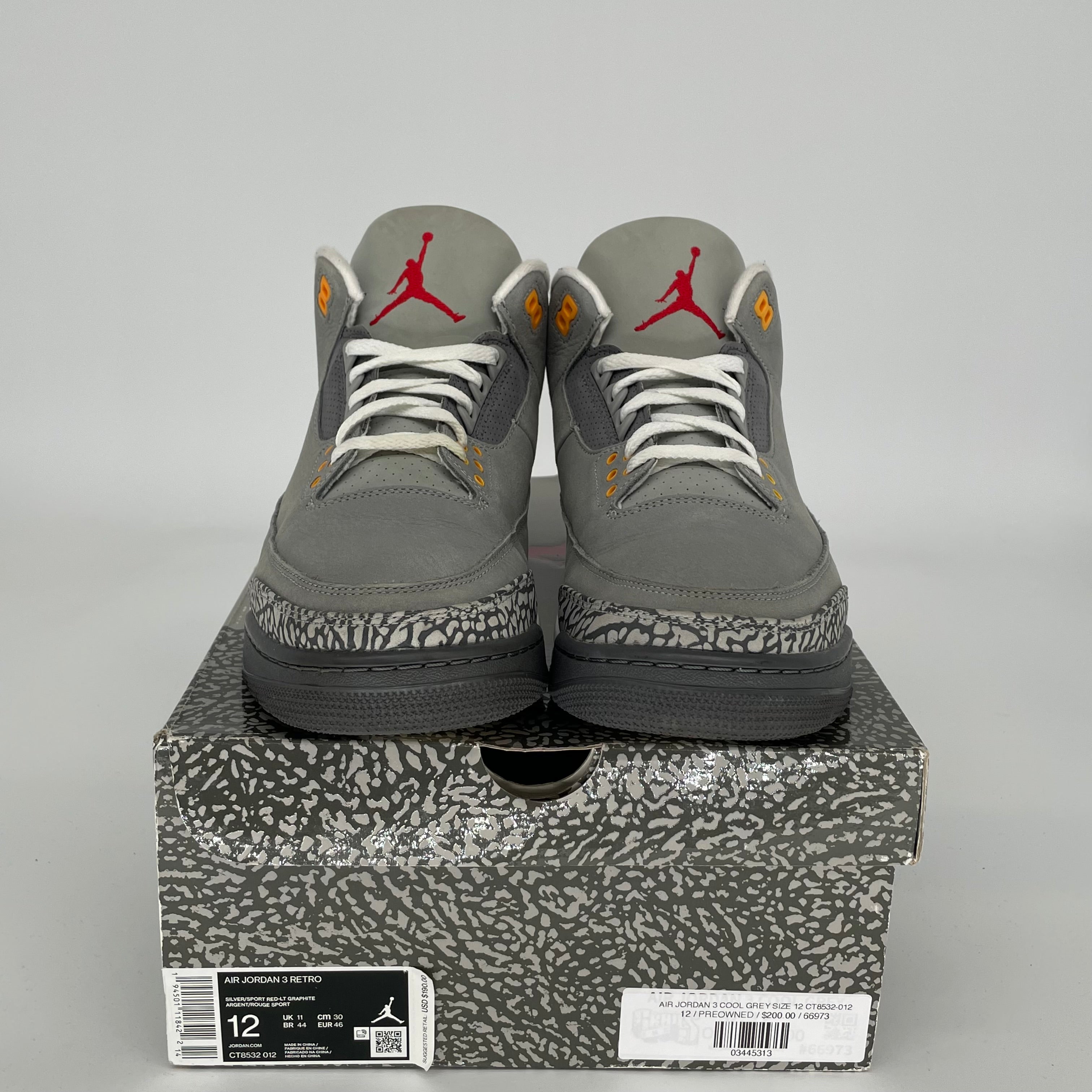 AIR JORDAN 3 COOL GREY Men's Basketball Shoes Size 12 - Retro Style Sneakers CT8532-012 for Casual Wear, Street Fashion & Sports Performance