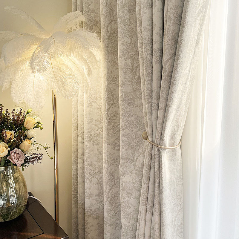 Vanessa Chenille Deer in the Forest Jacquard Blackout Custom Curtains - Thermal Insulated Window Drapes for Living Room & Bedroom