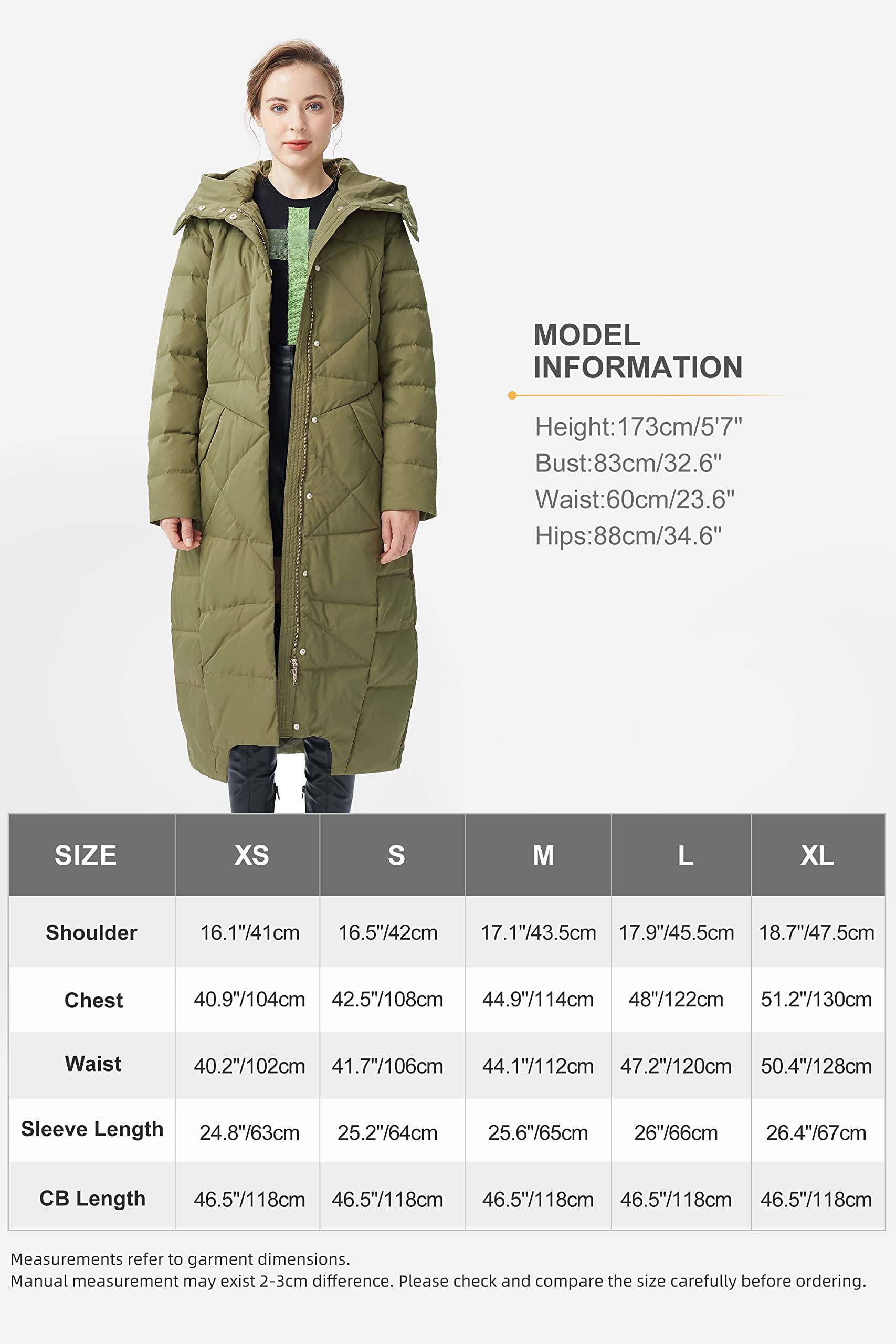 Orolay Women's Thick Warm Hooded Puffer Down Coat - Long Winter Jacket for Extreme Cold Weather - Perfect for Snowboarding, Skiing & Outdoor Activities