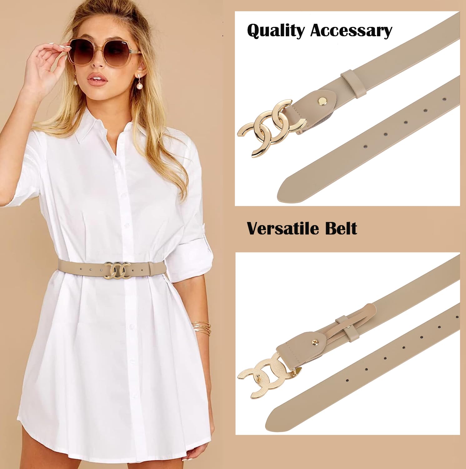 ALAIX Women's Fashion Belt - Gold & Silver Buckle Leather Belt for Jeans, Pants & Dresses | Adjustable Waist Strap for Casual & Formal Outfits | Perfect for Office, Party & Everyday Wear