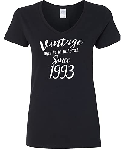 Vintage 30th Birthday Gift T-Shirt for Women - Aged to Perfection Since 1993 V-Neck Tee | Perfect for 1993 Birth Year Celebrations & Milestone Parties