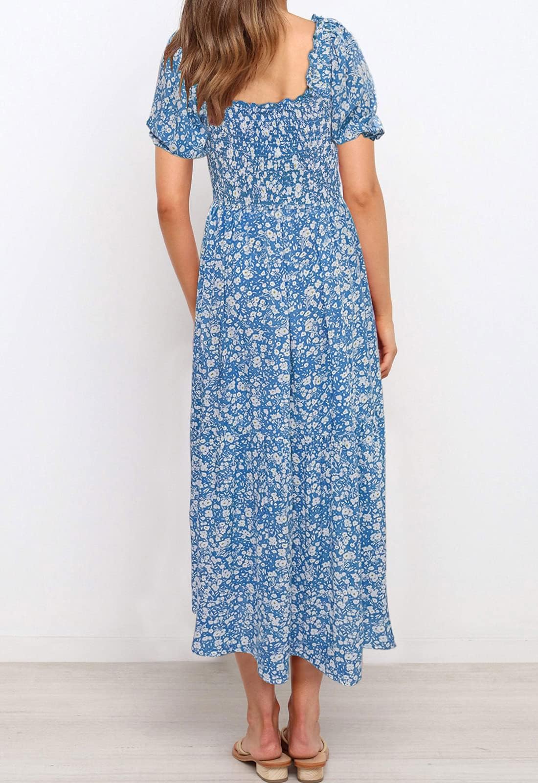 ZESICA Women's Summer 2025 Boho Floral Print Square Neck Ruffle Swing Beach Maxi Dress - Perfect for Vacations, Weddings & Boho Chic Outfits
