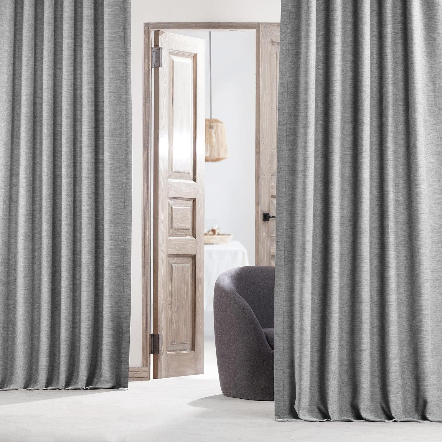 Vista Grey Textured Bellino Blackout Curtains for Bedroom - Thermal Insulated Noise Reducing Drapes for Living Room & Nursery