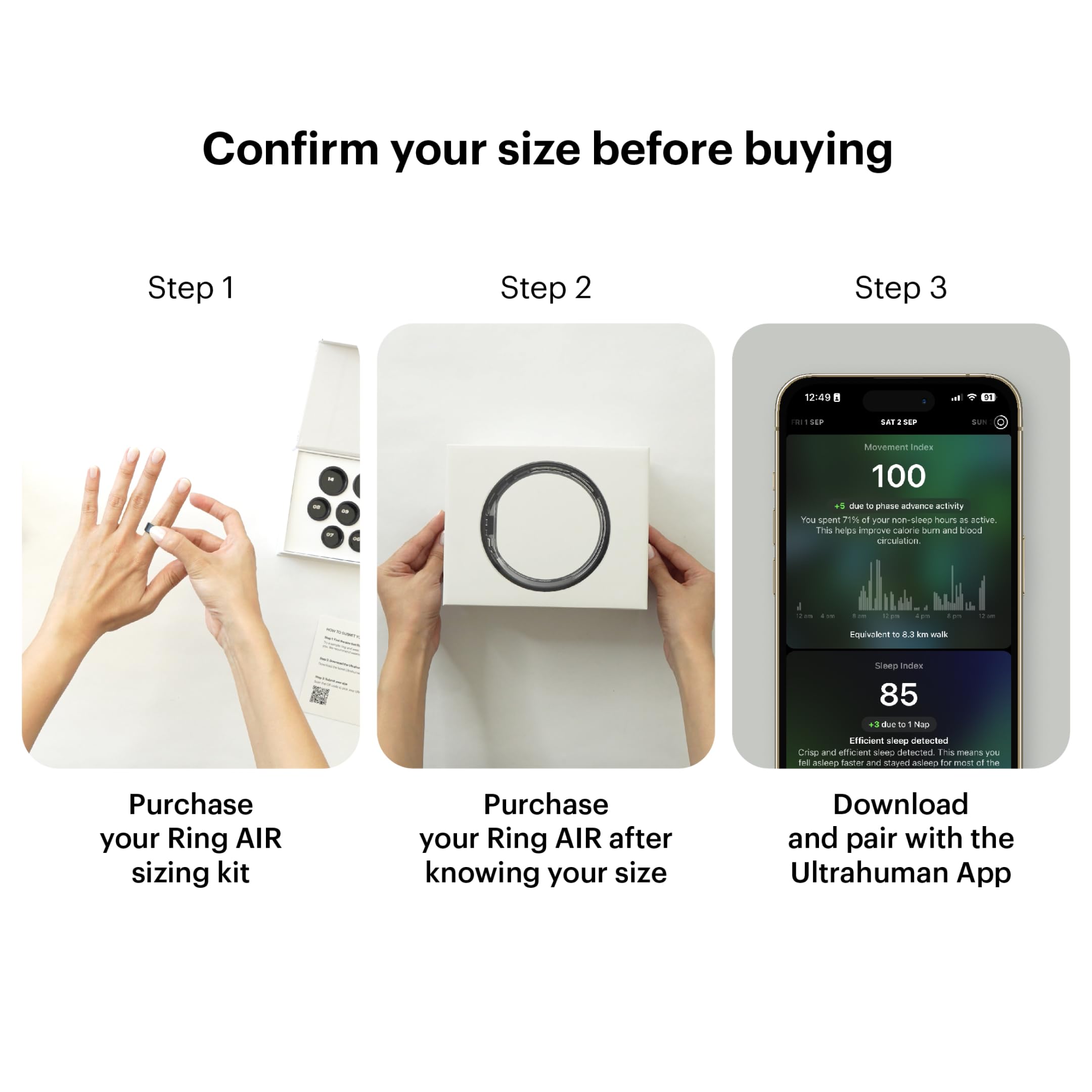ULTRAHUMAN Ring AIR - Smart Ring for Sleep Tracking & Fitness Monitoring, Health Tracker for Women & Men (No Subscription Fee) - Perfect for Nighttime Sleep Analysis & Daily Activity Tracking