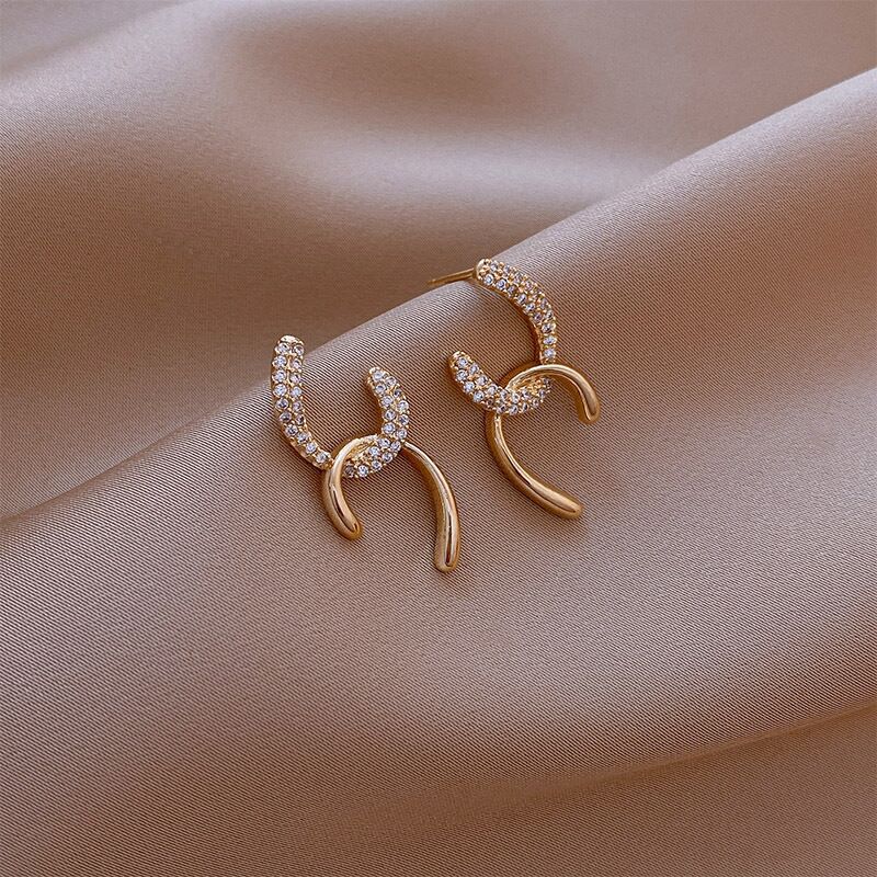 Duo Tone Gold Bar Stud Earrings for Women - 14K Gold Plated Minimalist Dangle Earrings | D5688 | Perfect for Everyday Wear, Office & Special Occasions