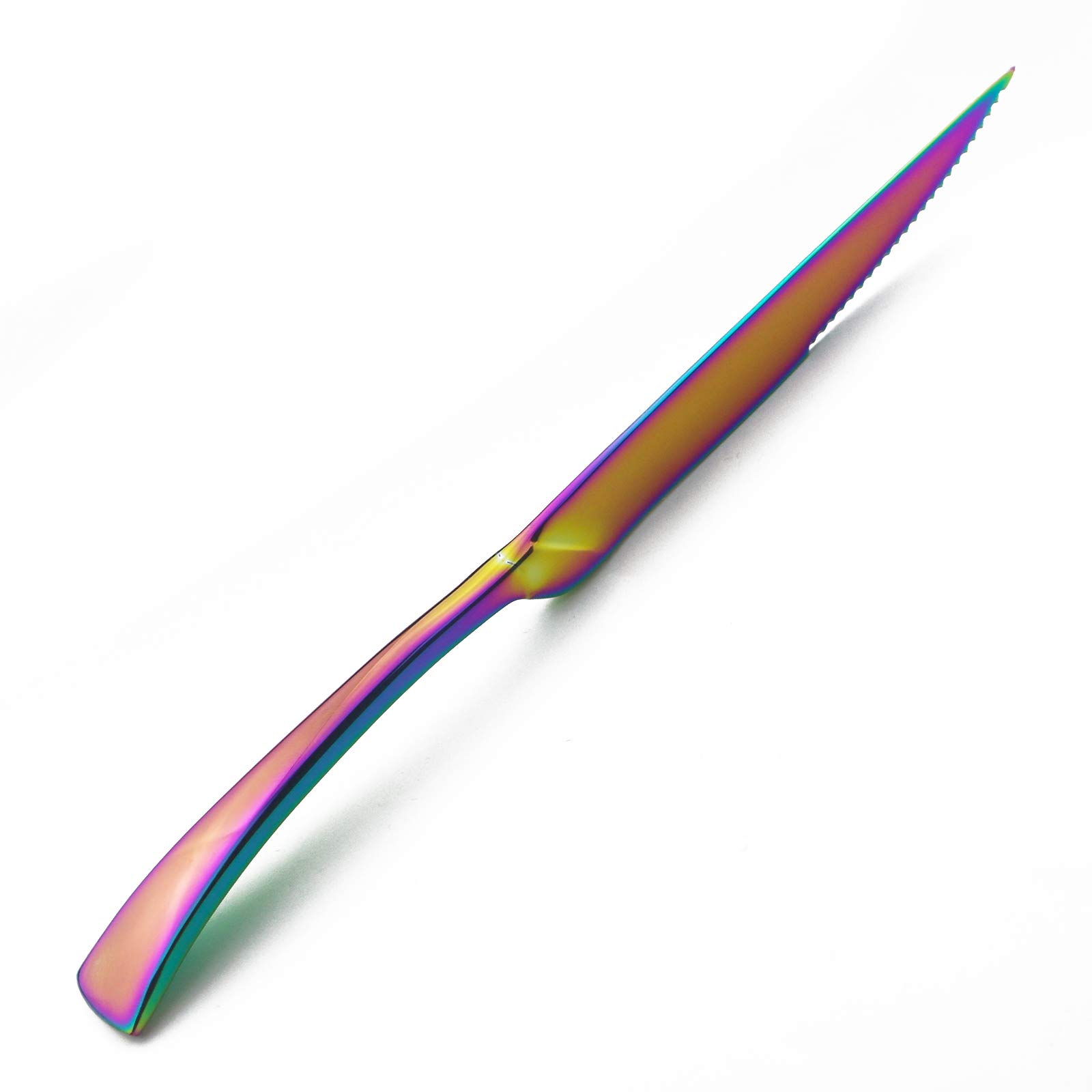 Premium 4-Piece Stainless Steel Steak Knife Set - Rainbow Colored Mirror Polished Blades with Sharp Serrated Edge - Perfect for Steak Dinners, BBQs, and Gourmet Cooking - Dishwasher Safe Kitchen Cutlery