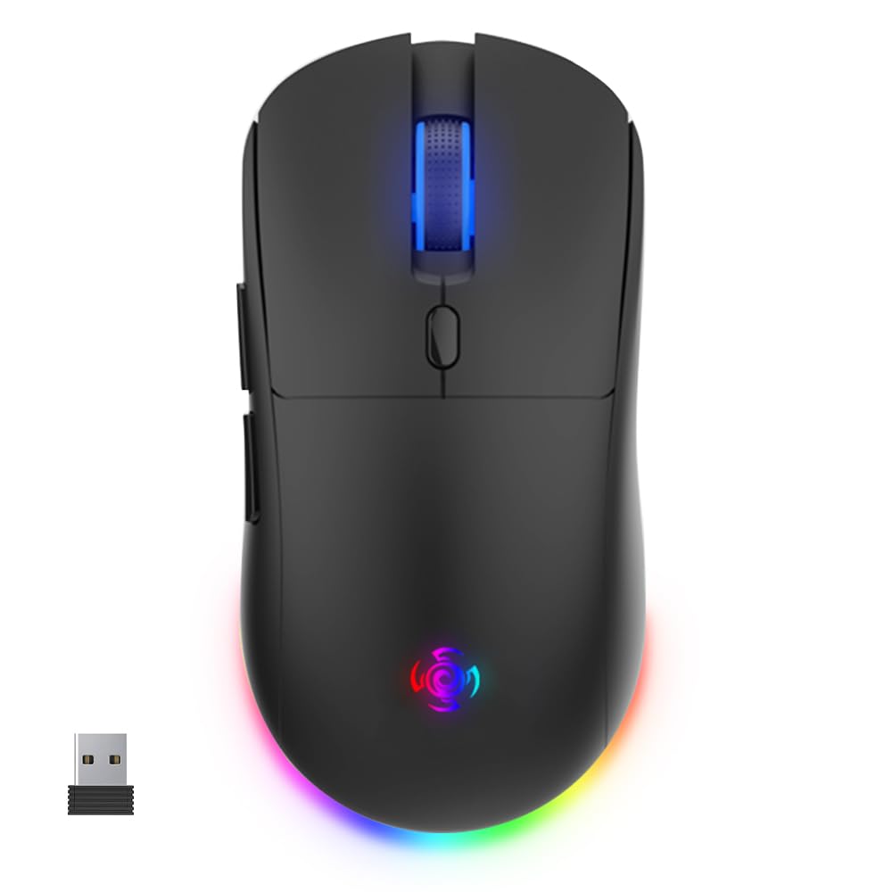 Wireless Gaming Mouse - 4800 DPI, 3 Modes (Bluetooth/2.4G/Wired), RGB Backlit, 6 Programmable Buttons, Rechargeable Type-C for PC/Mac/Laptop - Perfect for FPS, MOBA Gaming & Office Work