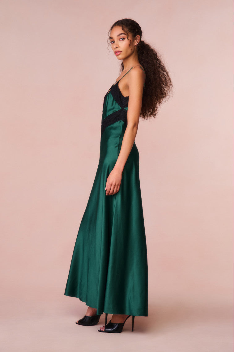 Serita Lace Trimmed Maxi Dress - Elegant Long Flowy Dress for Women in Emerald Green | Perfect for Weddings, Parties & Summer Vacations