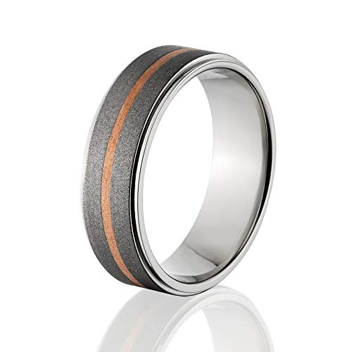 Premium Titanium Wedding Ring with Copper Inlay - Durable & Hypoallergenic Men's Wedding Band - 7RC11G-SND - Perfect for Engagements, Anniversaries & Everyday Wear