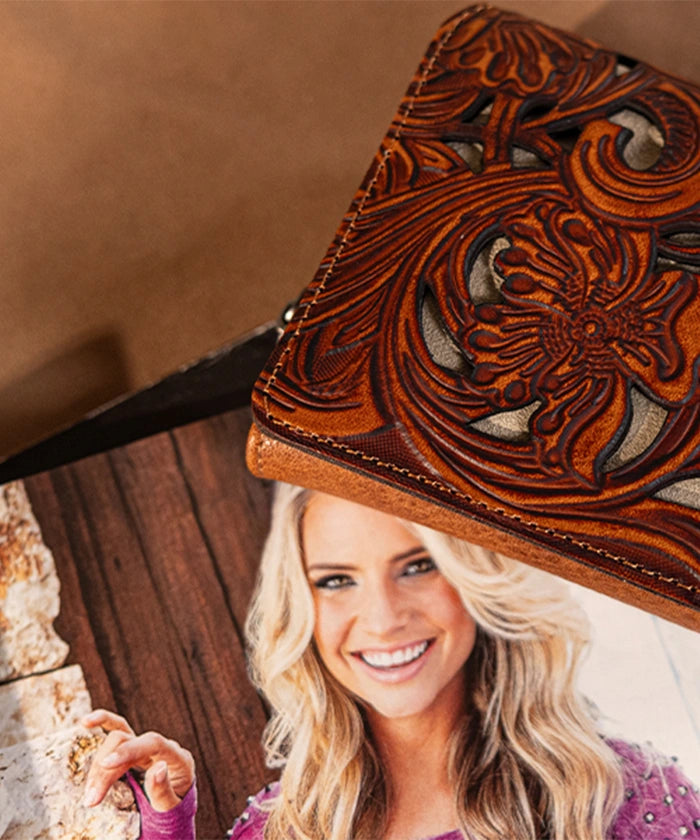 Trinity Ranch Genuine Leather Tooled Wallet for Men - Western Style Bifold Wallet with RFID Protection - Perfect for Cowboy Boots, Rodeo & Everyday Use