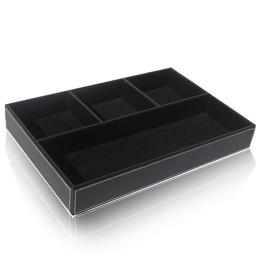 STOBOK 4-Slot PU Leather Jewelry Organizer Box - Black Desktop Storage Case for Rings, Earrings & Small Accessories | Perfect for Home, Office & Travel Organization
