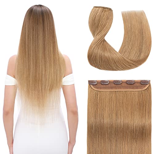 S-noilite Clip-in Human Hair Extensions 22 Inch Dark Blonde - 5 Clips Remy Hair Piece for Volume & Length (55g) - Perfect for Parties, Weddings & Daily Styling