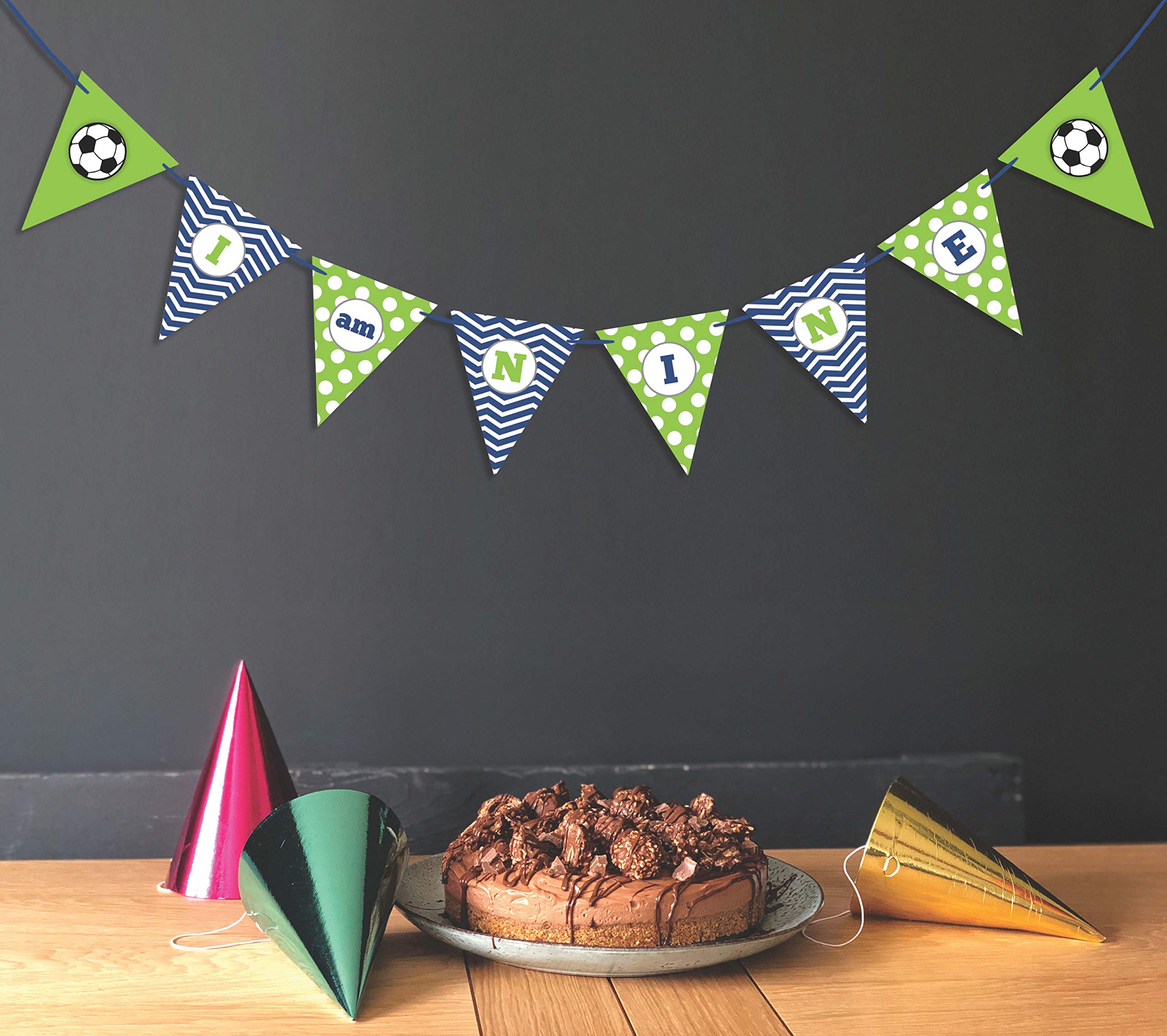 Personalized Soccer Birthday Banner for Boys - I Am Nine Pennant Sign - Perfect for Birthday Party Decorations & Sports Themed Celebrations