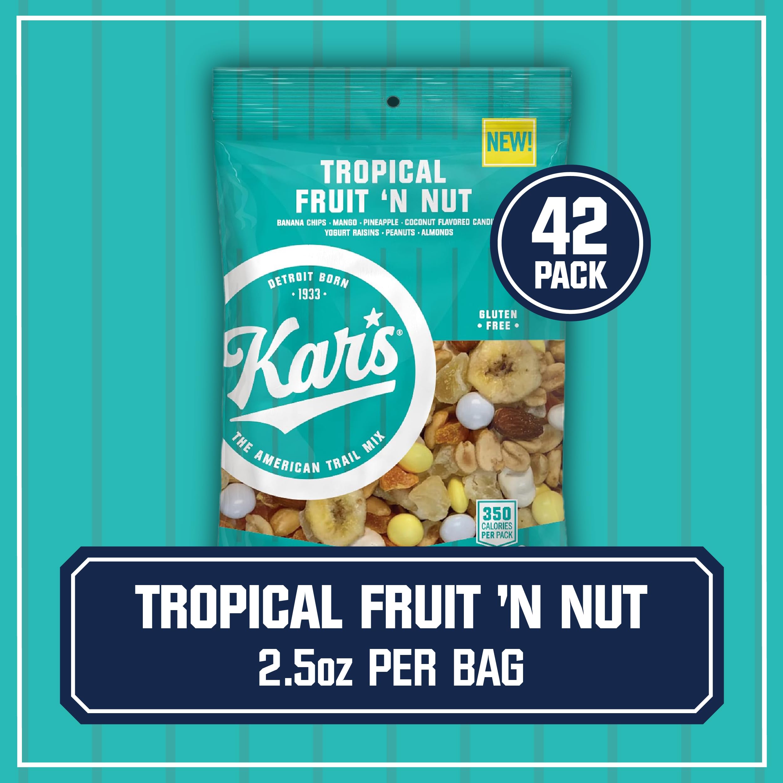 Kar's Nuts Tropical Fruit & Nut Trail Mix - 2.5oz Individual Snack Packs (Bulk 42 Count) | Gluten-Free, Vegan Healthy Snacks | Perfect for Office, Hiking & On-the-Go Energy Boost