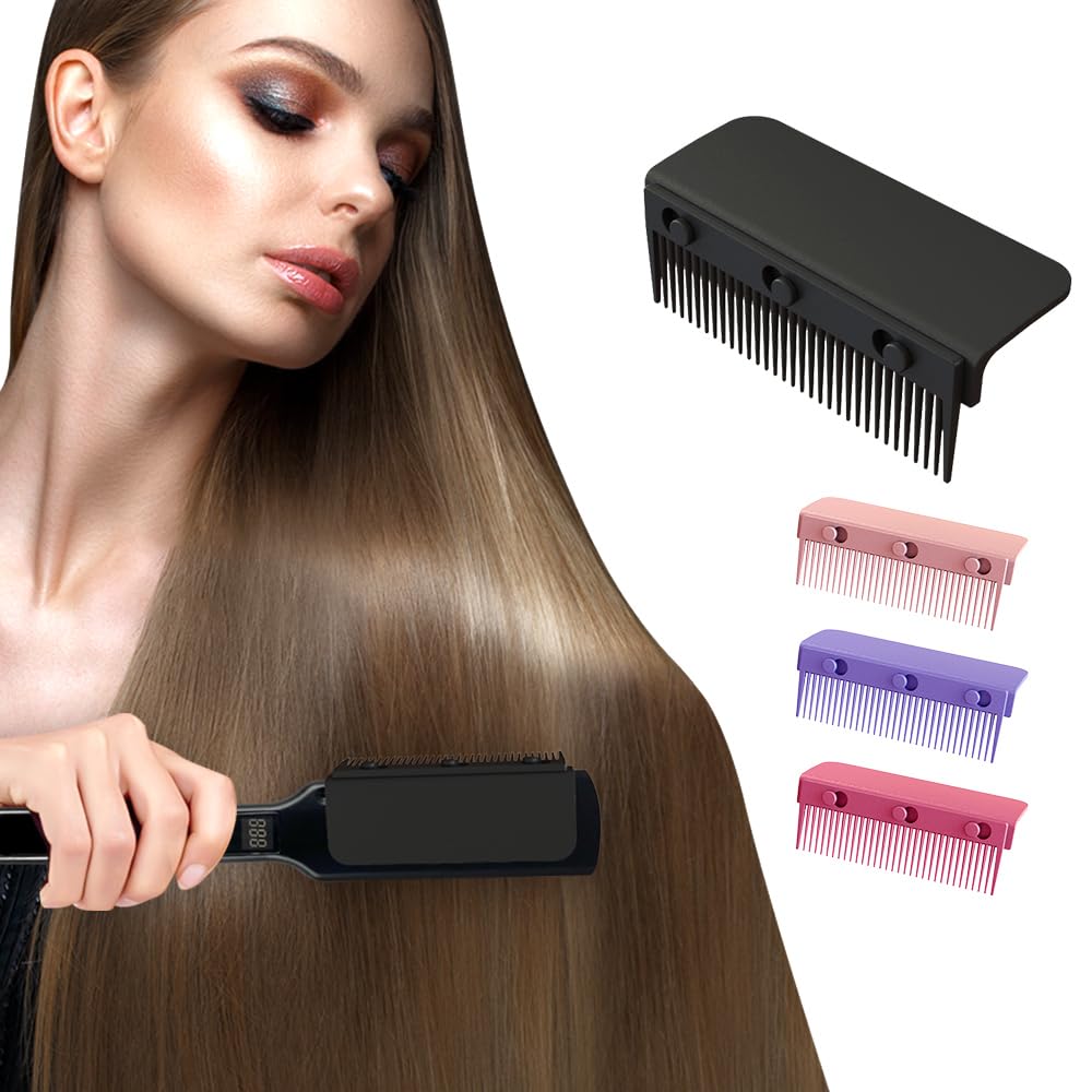 Flat Iron Comb Attachment - 3.94 x 2.05 Inches Plastic Clip-On Styling Tool for Hair Straightener | Perfect for Home & Salon Use | Detangles & Smooths Hair While Straightening