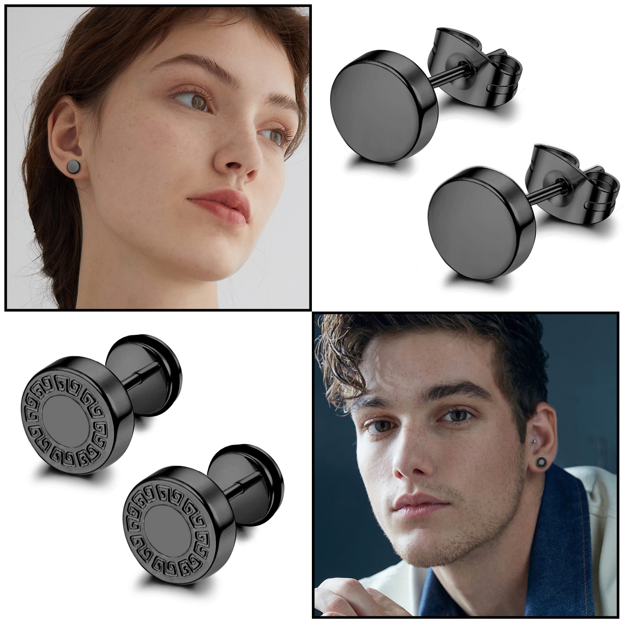 **JeryWe 12 Pairs Stainless Steel Earrings for Men & Women – Black & Silver Stud, Hoop, Dangle, Barbell & Cartilage Earrings Set – Fashion Jewelry for Everyday Wear, Parties & Gifting**