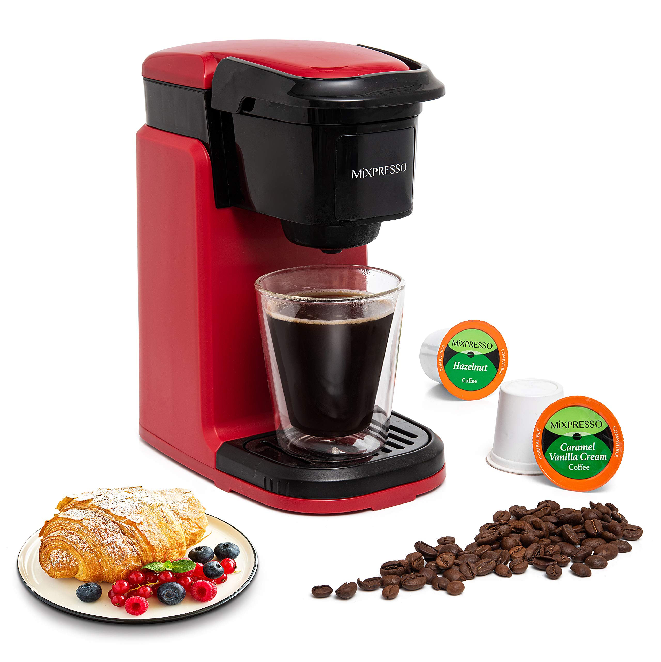 Mixpresso Single Serve Coffee Maker - 12oz Personal Coffee Brewer with Quick Brew Technology & One-Touch Function, Compatible with Single-Cup Pods - Perfect for Home, Office, or Travel Use