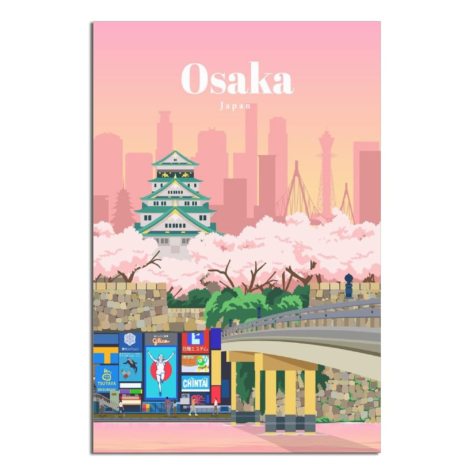 Vintage Osaka Japan Cherry Blossom Sunset Travel Poster - Canvas Wall Art Painting for Living Room, Bedroom & Office Decor - Perfect Birthday Gift Idea - Japanese-Inspired Home Décor for Travel Lovers & Spring Season