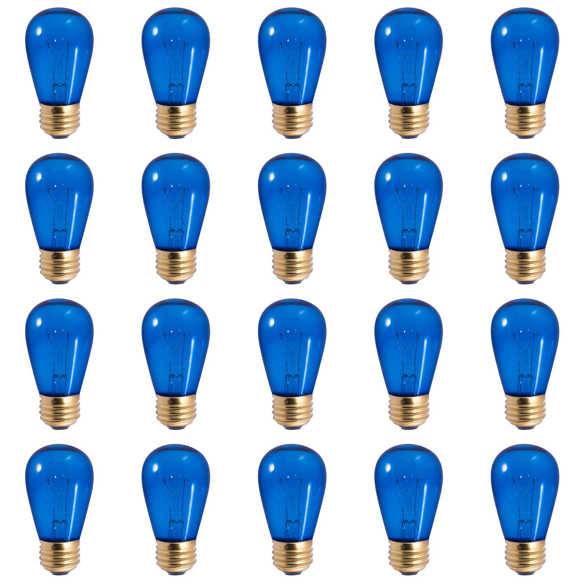 DYSMIO Blue S14 LED Bulbs 11W - E26 Medium Base - Energy Efficient Replacement for Incandescent - Commercial Grade Indoor/Outdoor Lighting - Perfect for Patio String Lights, Porch Decor & Vintage Ambiance (Pack of 20)