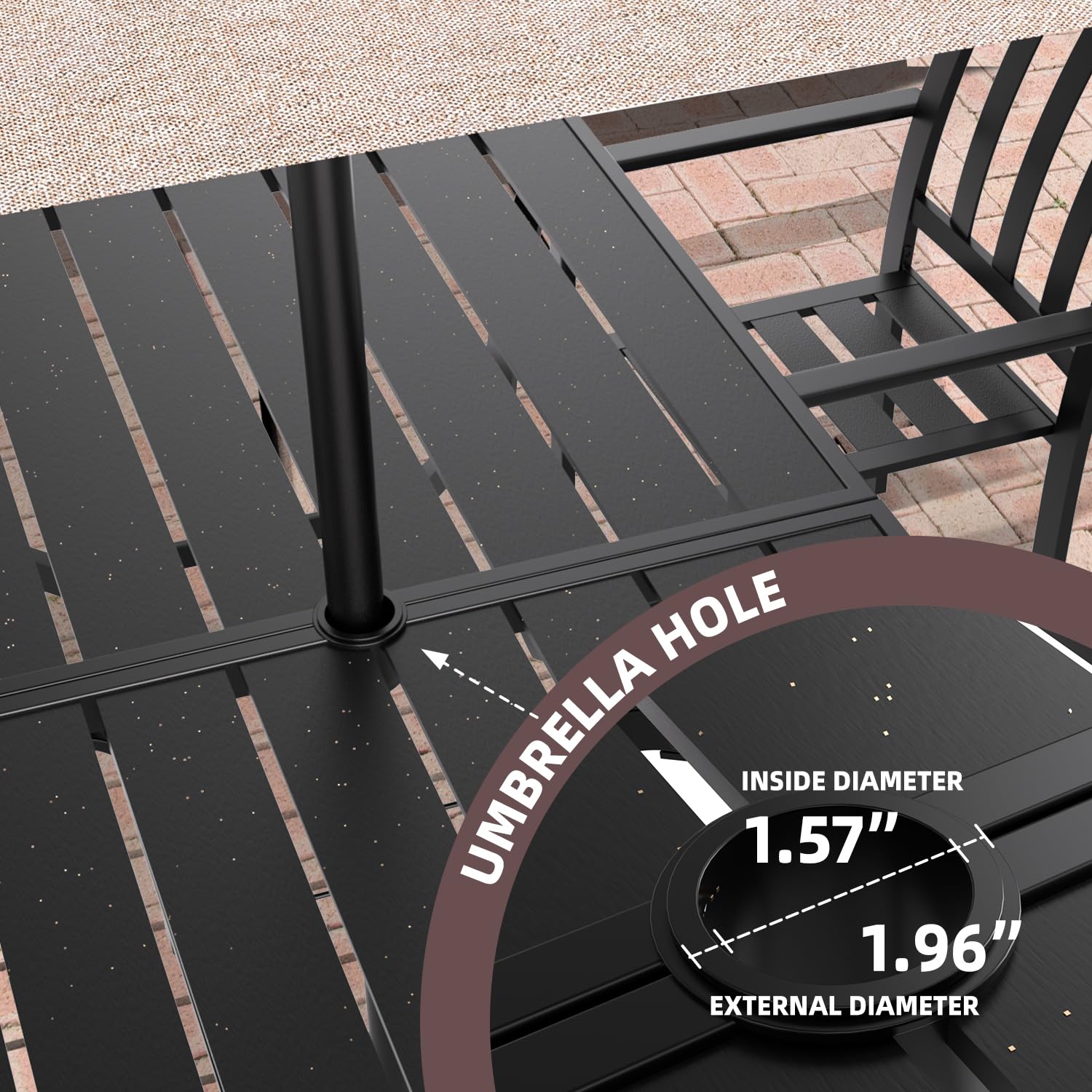 60x38 Inch Dark Black Outdoor Dining Table - Weather-Resistant Patio Furniture for Backyard, Garden, and Poolside Dining