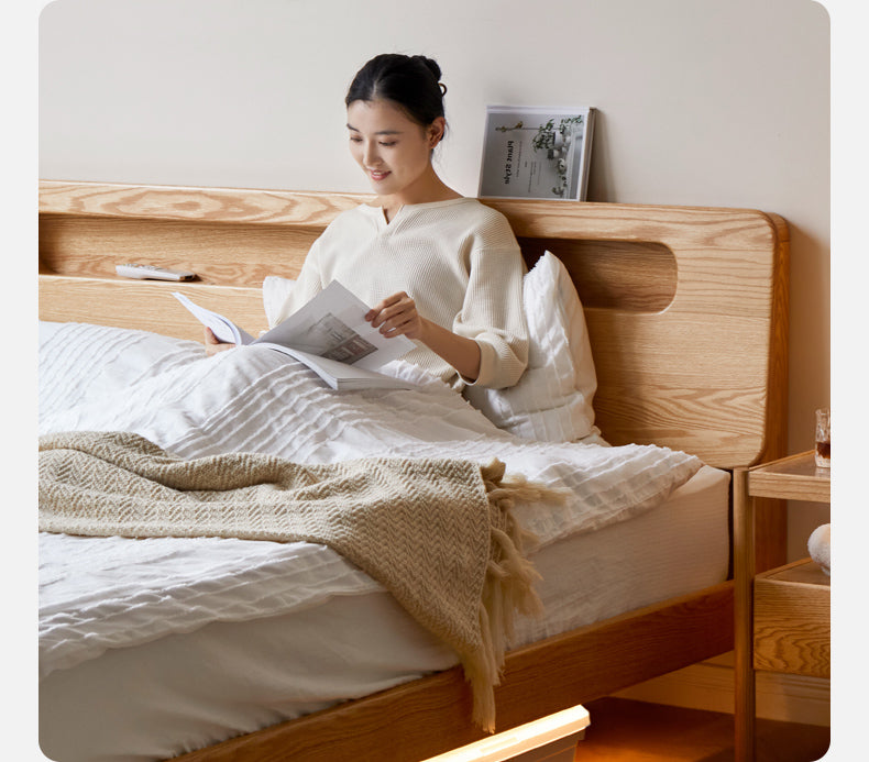 Solid Oak Wood Suspension Luminous Bed - Modern Floating Platform Bed with LED Lighting for Bedroom, Guest Room, or Dorm