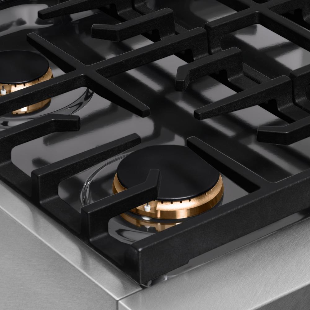 ZLINE 30 Inch 4-Burner Gas Rangetop - Satin Stainless Steel with Polished Gold Accents | Autograph Edition Paramount Series | Porcelain Cooktop (SRTSZ 30 G) | Perfect for Gourmet Cooking & Luxury Kitchen Upgrade