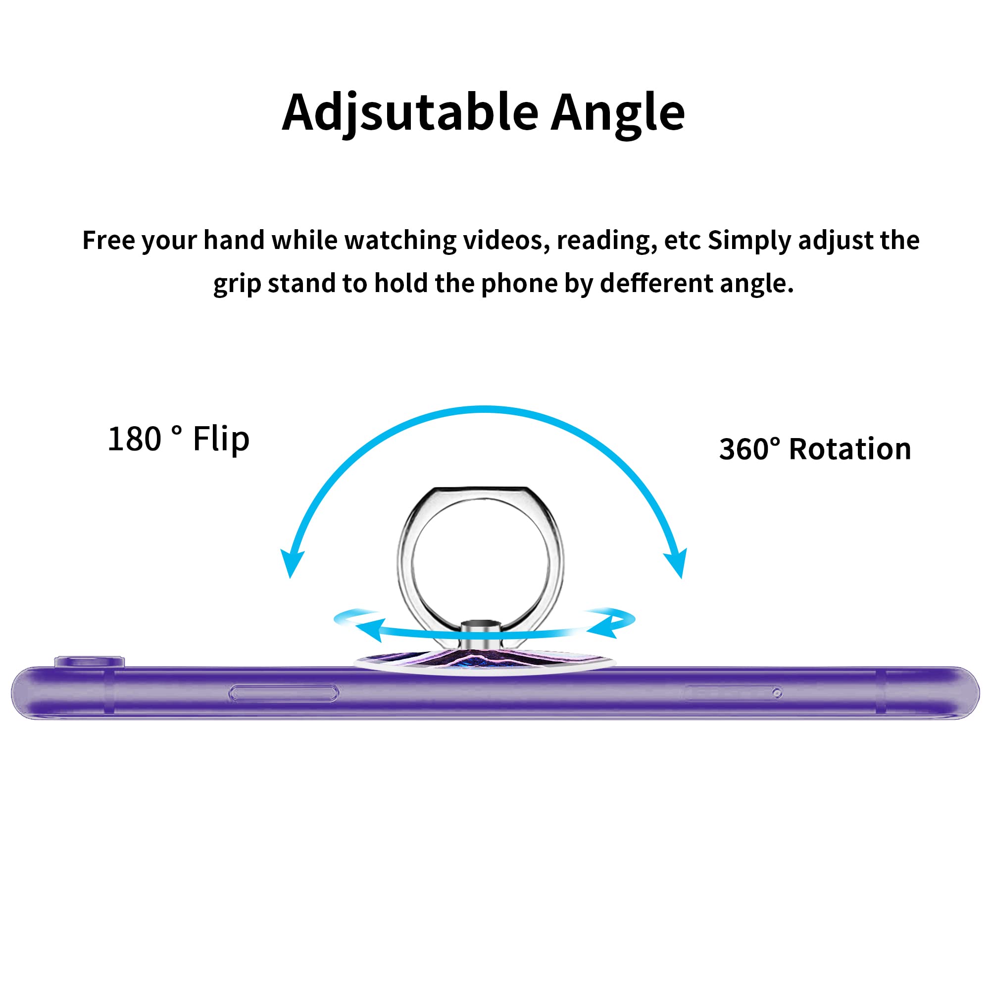 Printed Marble Purple Phone Holder Ring Grip - Finger Ring Stand for Cell Phone & Tablet - Perfect for Hands-Free Viewing, Gaming, and Selfies