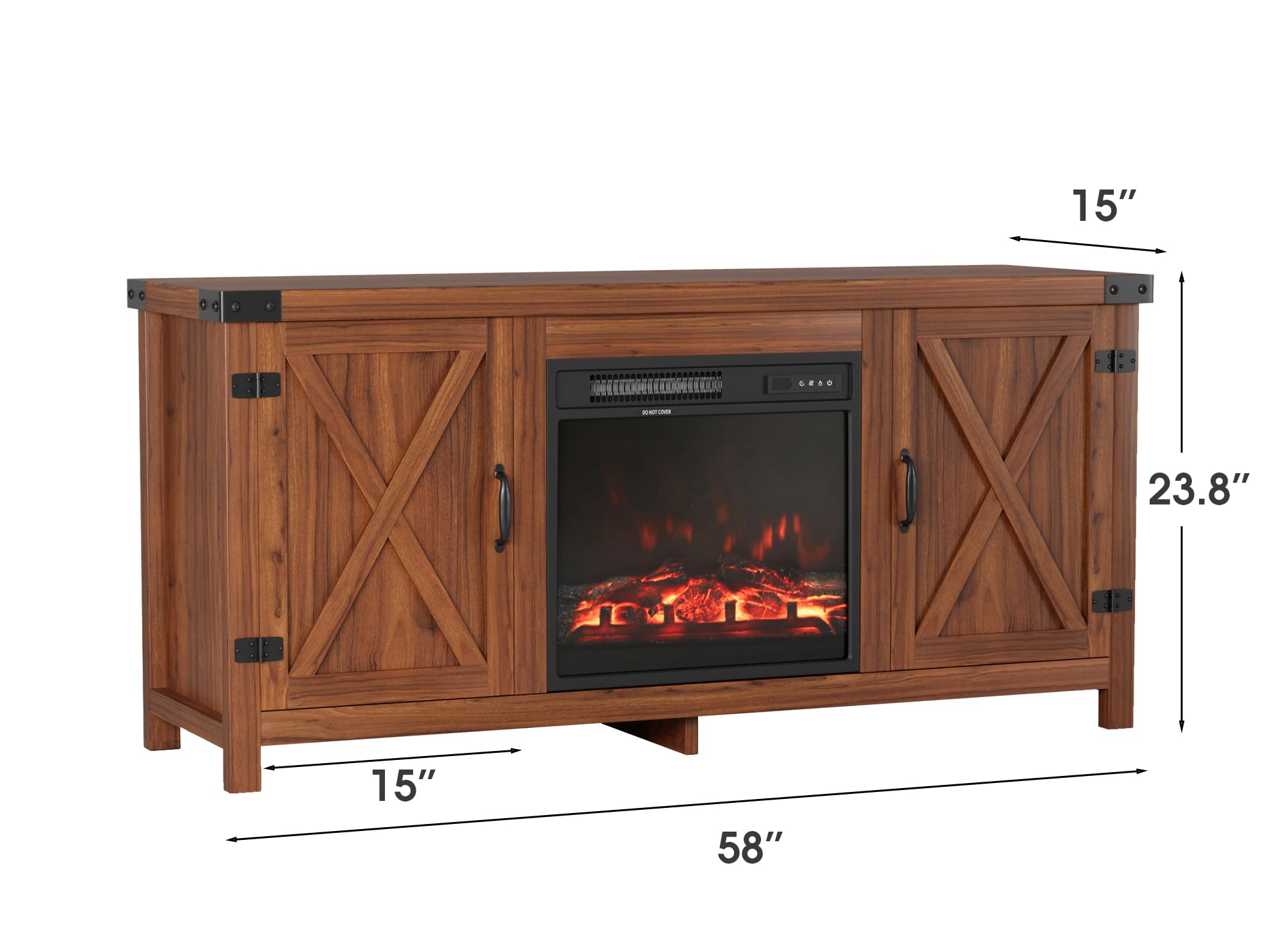 JUMMICO 65+ Inch Fireplace TV Stand with Double Barn Doors - Farmhouse Entertainment Center with Electric Fireplace & Storage Shelves - Rustic Walnut Finish for Living Room, Bedroom & Home Theater