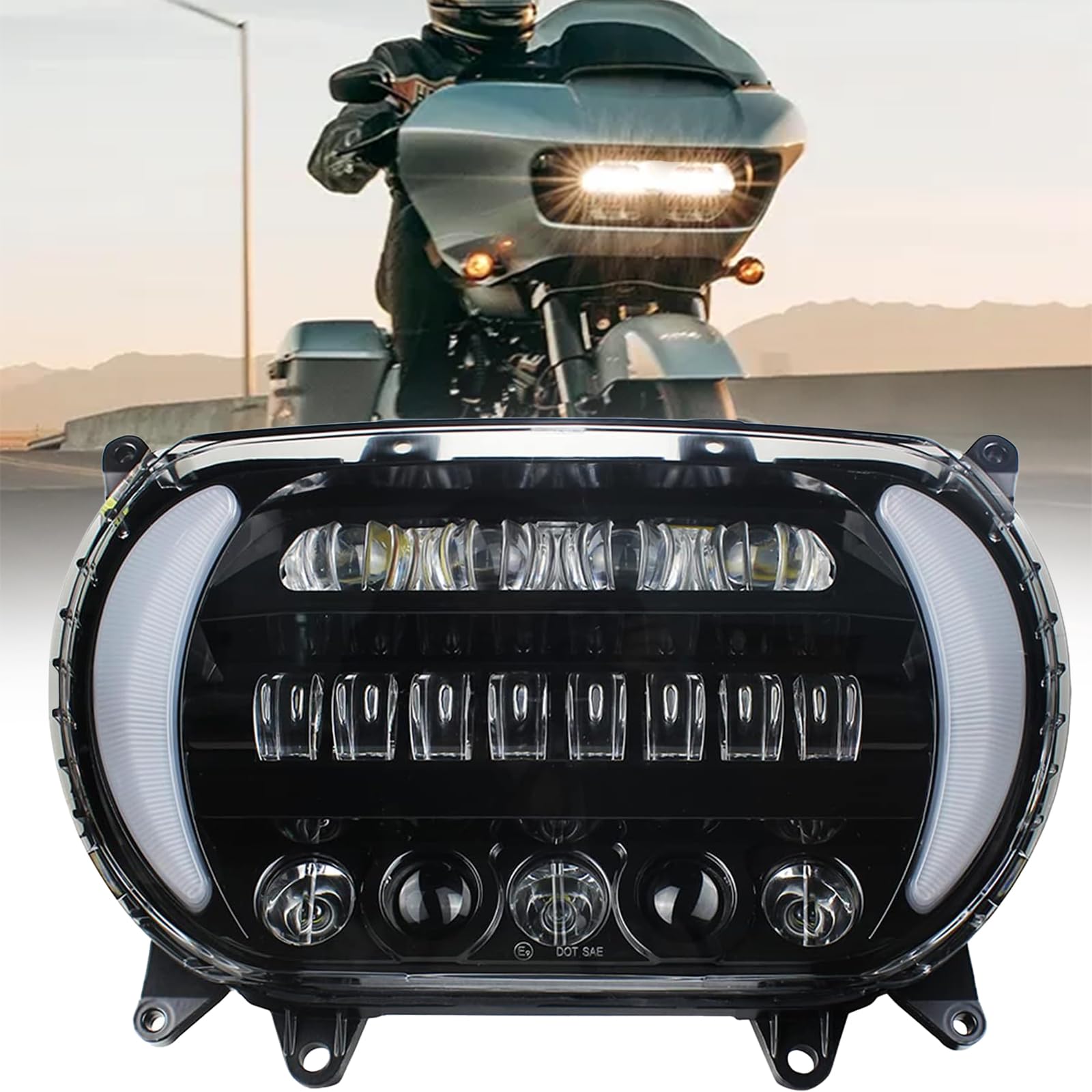 LED Headlight for Harley Road Glide Motorcycle (2015-2023) - Bright Daytime Running Lights & Side Lights - Black Headlamp Replacement Accessories - Perfect for Night Riding & Enhanced Visibility