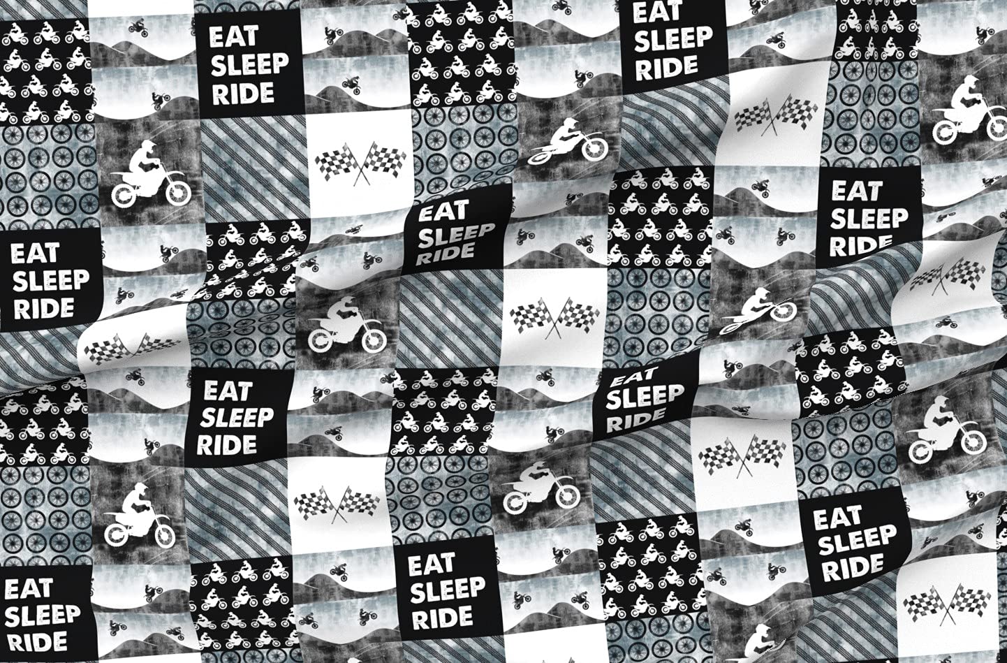 Eat Sleep Ride Motocross Dirt Bike Printed Minky Fabric by The Yard - Soft Plush Quilt Backing & Baby Blanket Material for Sewing, DIY Projects, Nursery Decor & Motorcycle Enthusiast Gifts