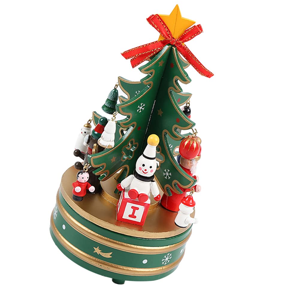 ABOOFAN Wooden Christmas Music Box - Handcrafted Carousel with Merry Christmas Puzzle Toy, Table Ornament & Holiday Decoration for Kids, Home, Party, Xmas Tree Skirt Display