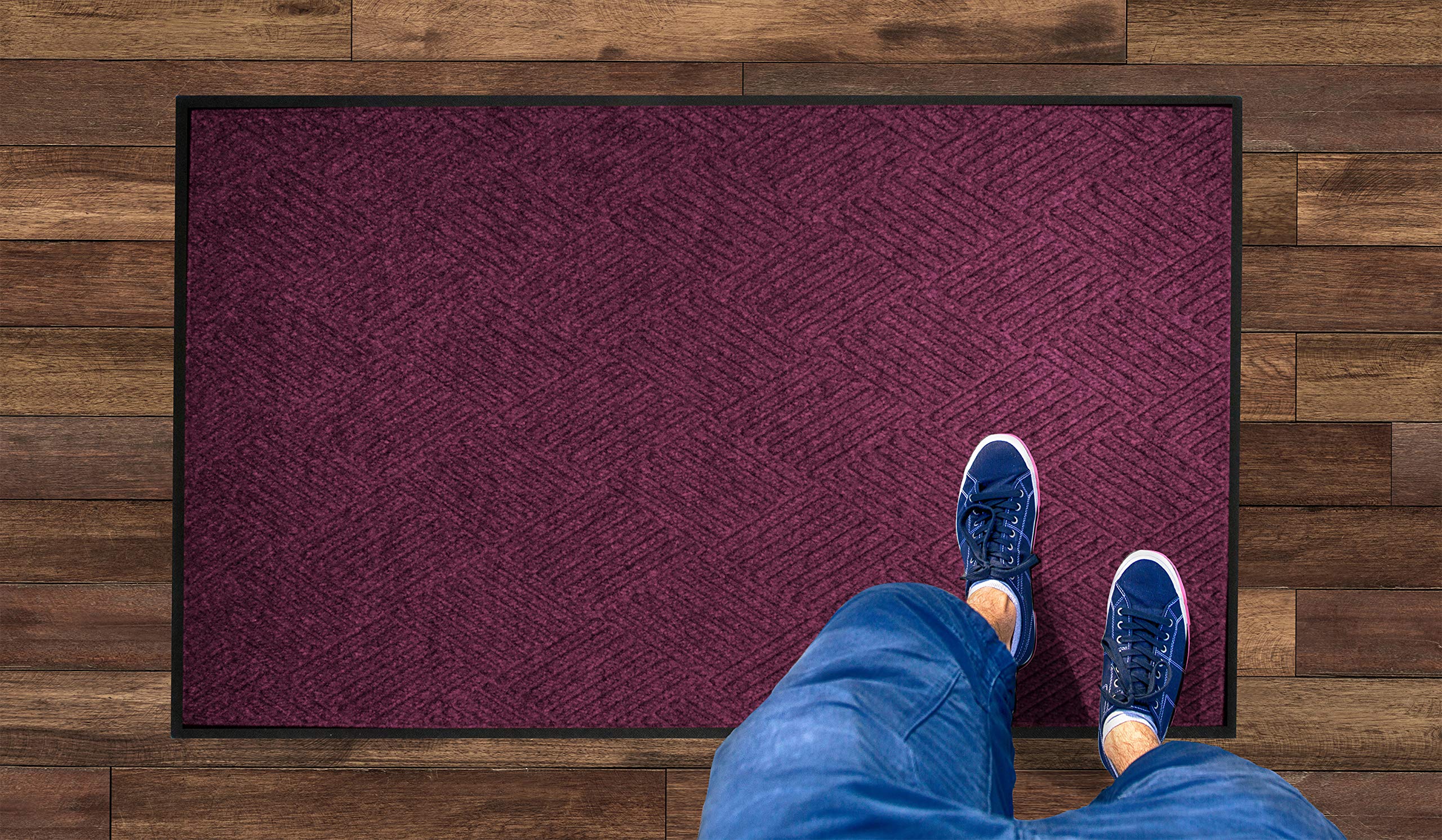 Premium M+A Matting WaterHog Diamond Commercial-Grade Doormat - Heavy Duty Indoor/Outdoor Entrance Mat with Rubber Border, Quick Drying & Stain Resistant - Bordeaux Red 3'x5' - Perfect for High Traffic Areas, Offices, Schools & Home Entryways