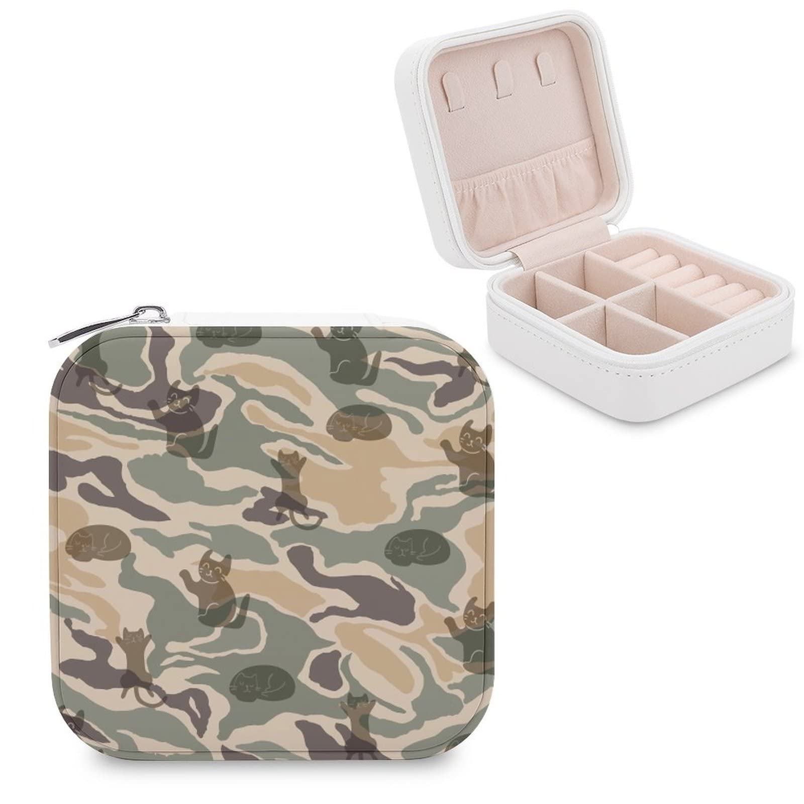 Small Jewelry Box - Portable Travel Organizer & Display Case for Rings, Earrings, Necklaces | Perfect Gift for Women & Girls | Military Camouflage & Cute Cat Design - Ideal for Travel, Home Storage & Gift Giving